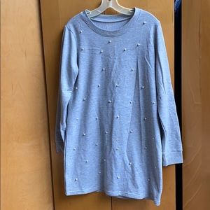 Grey sweatshirt dress with pearl accents